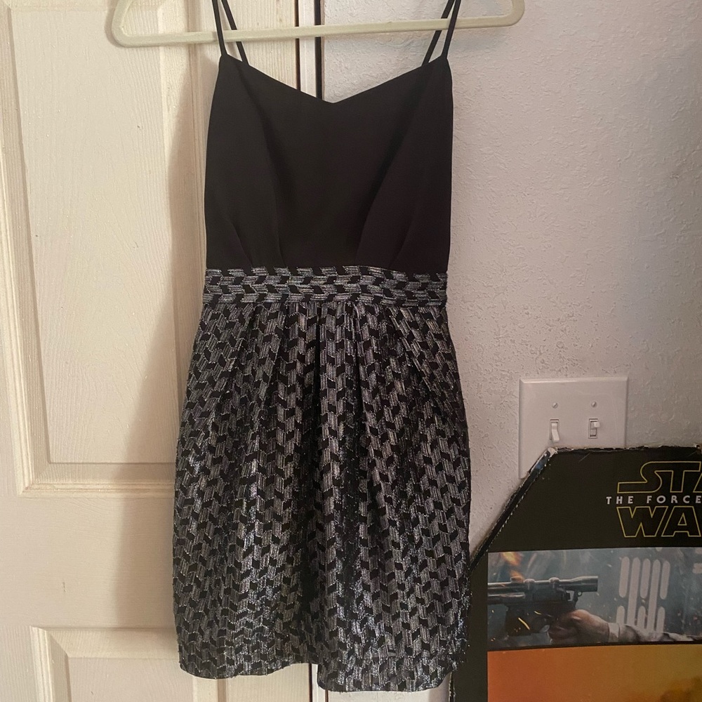 Open Back Metallic Mini Black Dress